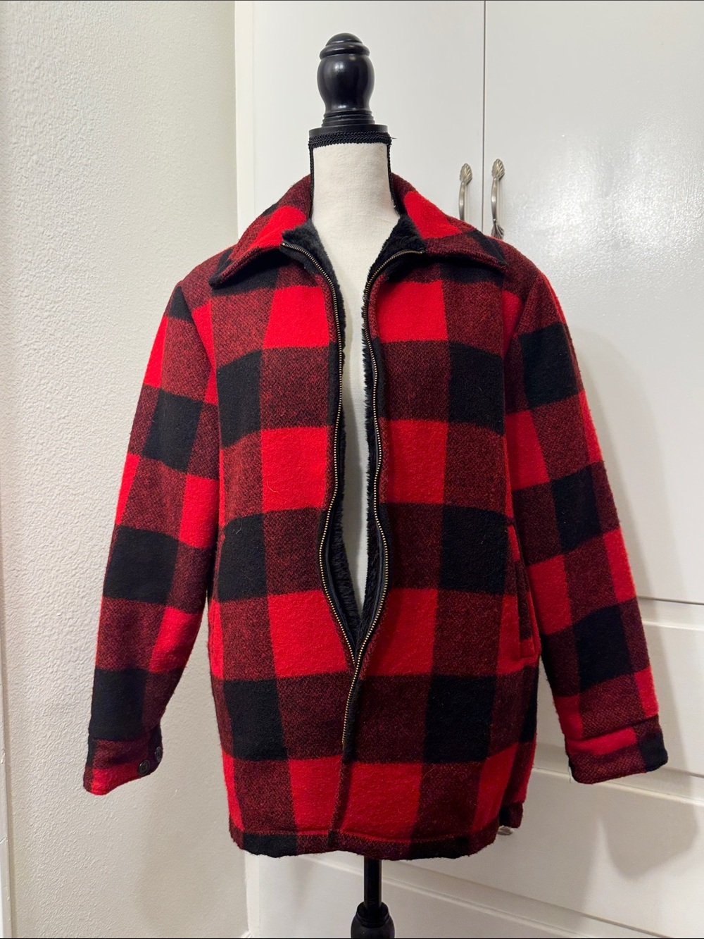 Men's Vintage Red & Black Buffalo Plaid Wool Jacket